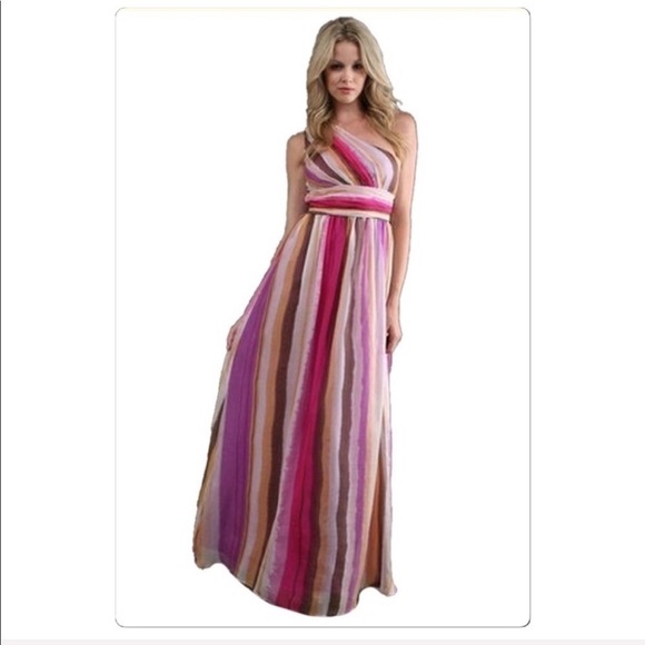 DECODE 1.8 One Shoulder Silk watercolor striped maxi dress size 0